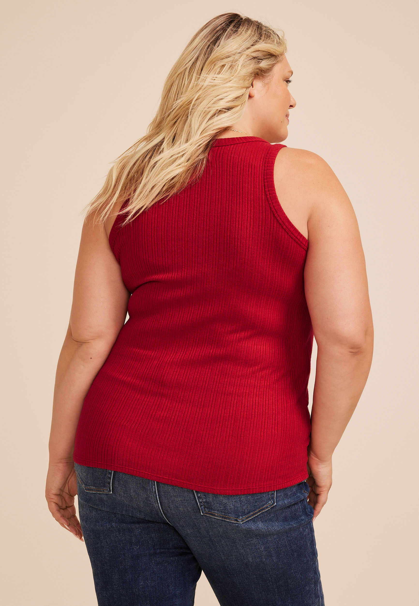 Plus Size 24/7 Cozy Variegated Ribbed Highline Tank Top, C5006, large