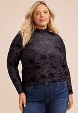 Plus Size Studio Y Sparkle Flocked Mesh Mock Neck Top, C4402, small