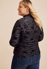 Plus Size Studio Y Sparkle Flocked Mesh Mock Neck Top, C4402, small