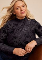 Plus Size Studio Y Sparkle Flocked Mesh Mock Neck Top, C4402, small