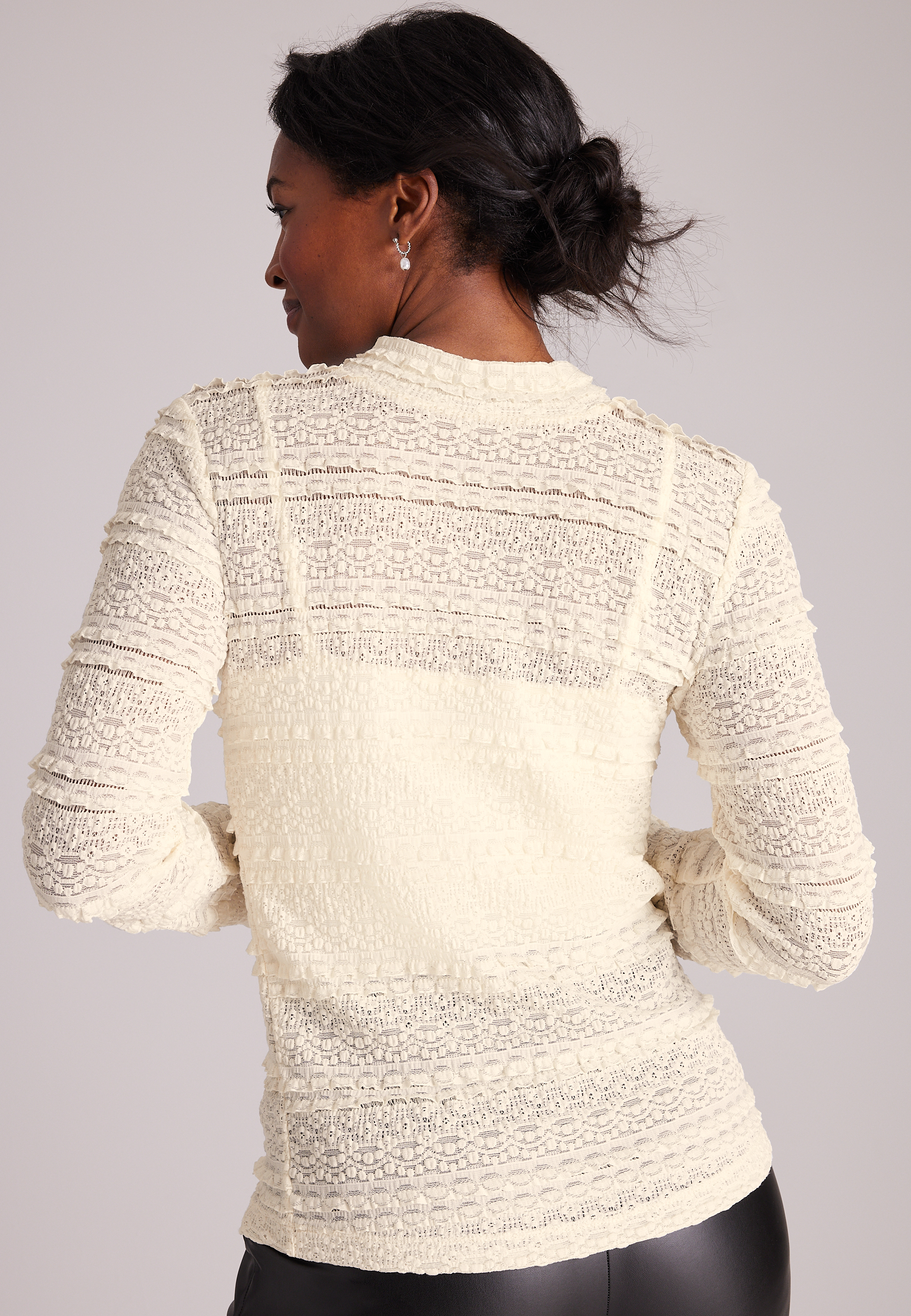 Textured Lace Mock Neck Top, C8232, large