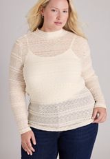 Plus Size Textured Lace Mock Neck Top, C8232, small
