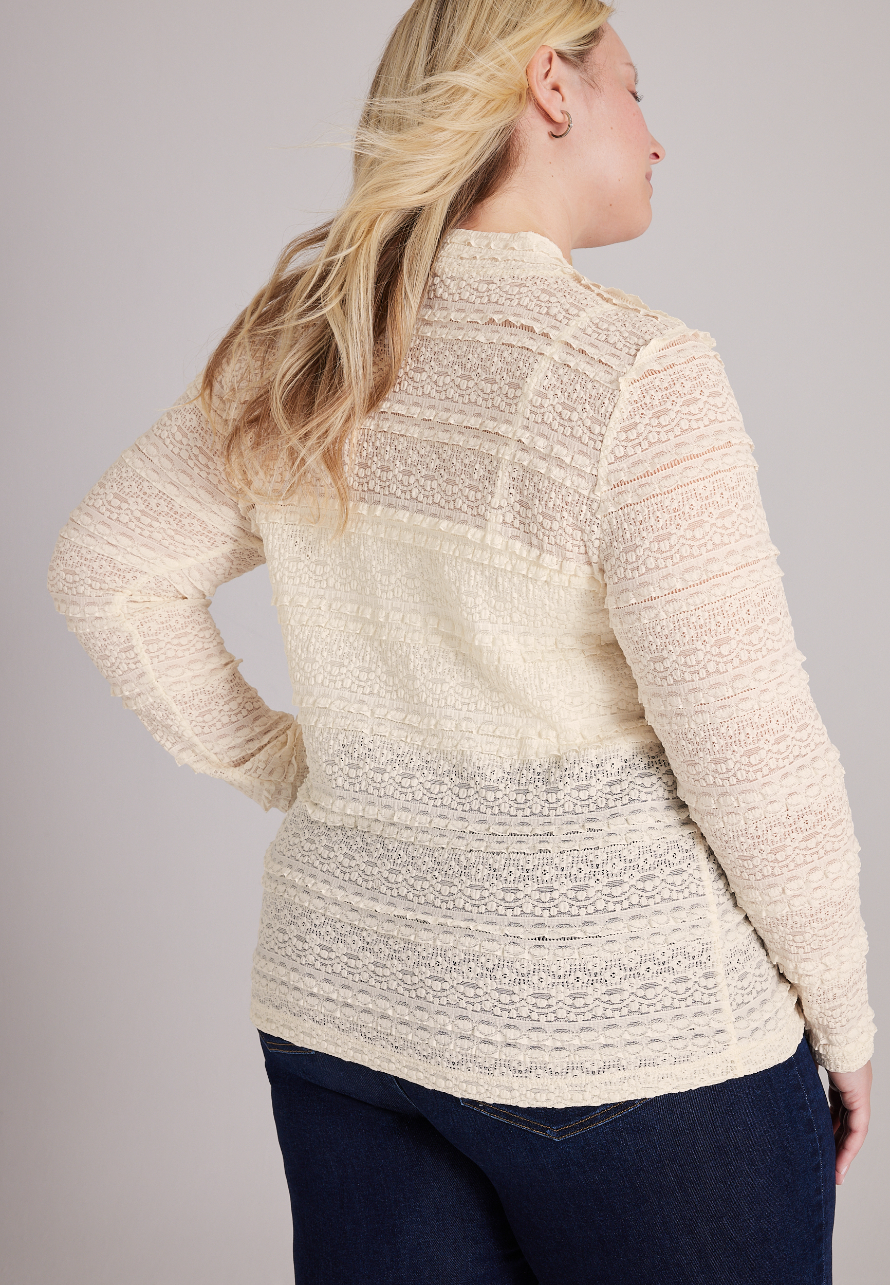 Plus Size Textured Lace Mock Neck Top, C8232, large
