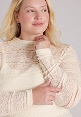 Plus Size Textured Lace Mock Neck Top, C8232, small