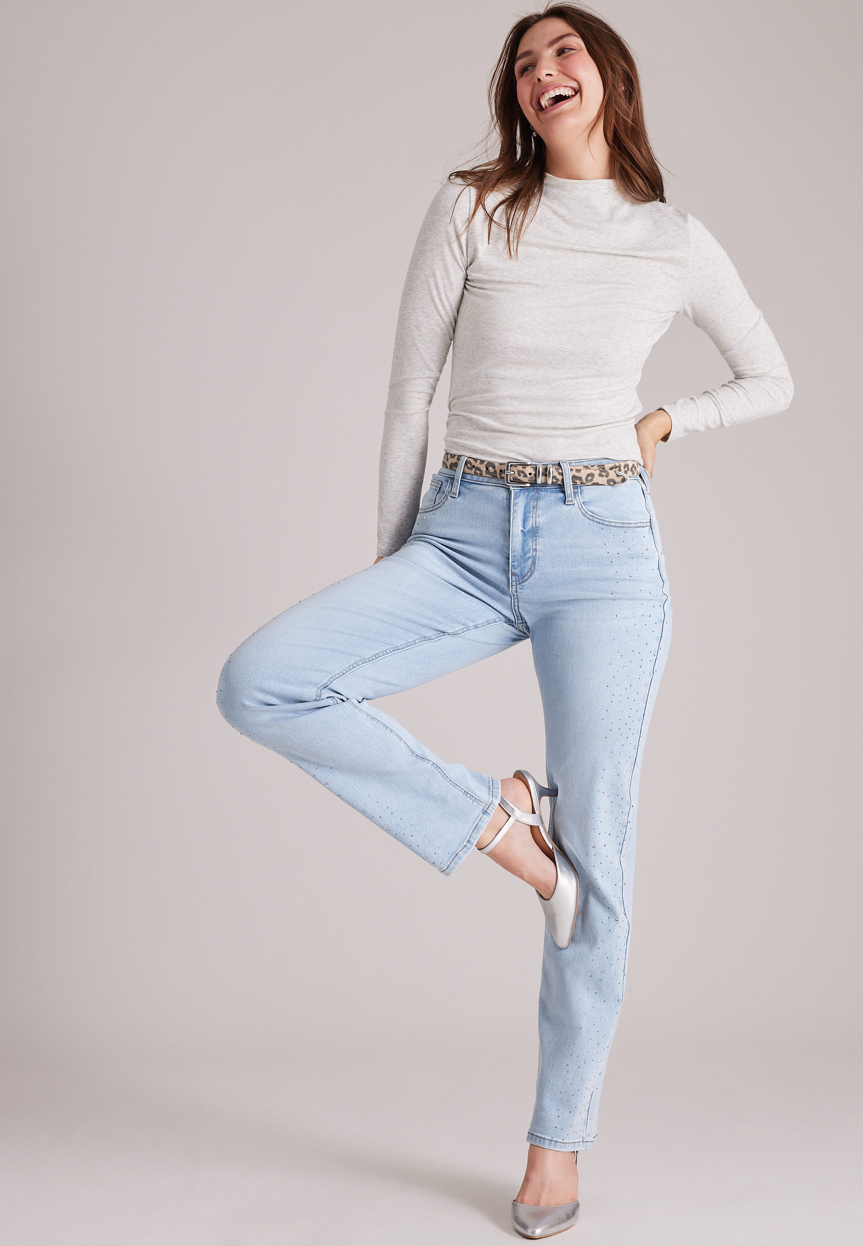 m jeans by maurices™ High Rise Sparkle Relaxed Straight Jeans, C2806, large