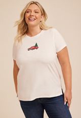 Plus Size Holiday Truck Embroidered Graphic Tee, C3348, small