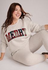 Plus Size Merry Plaid Applique Sweatshirt, C3348, small