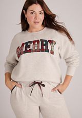Plus Size Merry Plaid Applique Sweatshirt, C3348, small