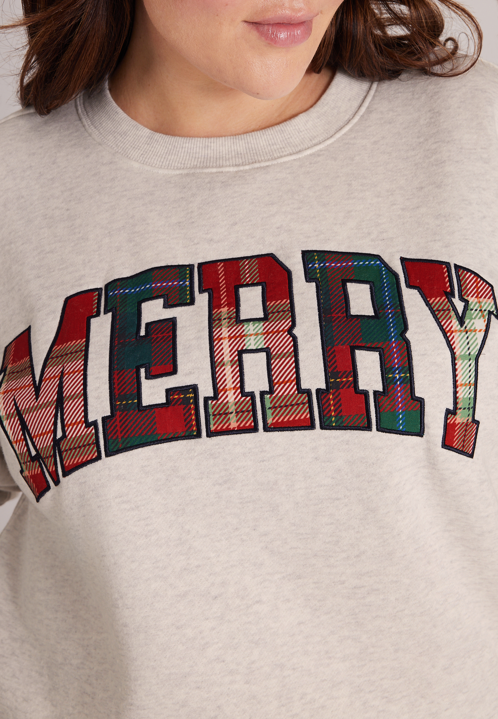 Plus Size Merry Plaid Applique Sweatshirt, C3348, large
