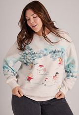 Plus Size Peanuts Holiday Ice Skating Sweatshirt, C3348, small