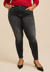 Plus Size m jeans by maurices™ High Rise Black Rhinestone Pocket Jeggings, C106, small