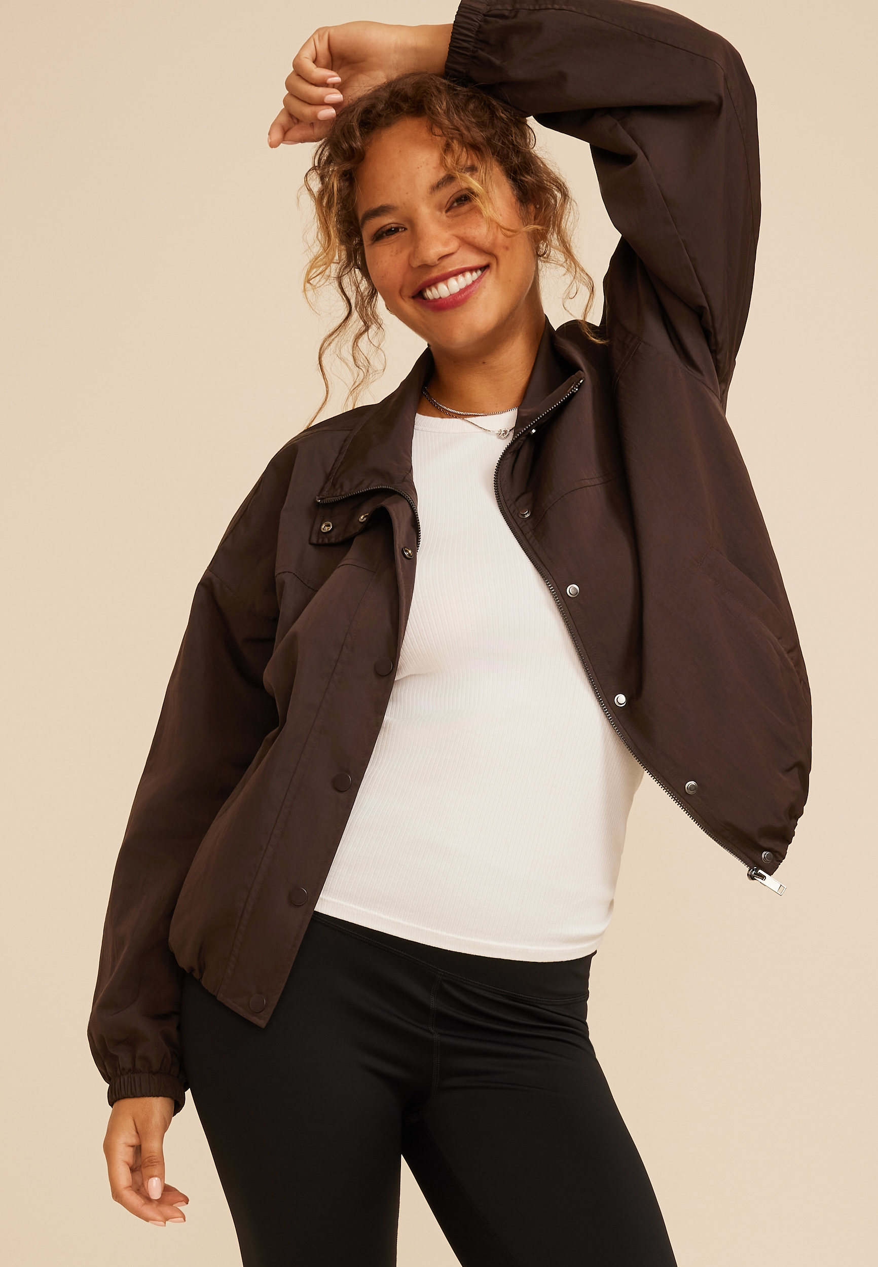 Cinch Waist Windbreaker Jacket, C115, large