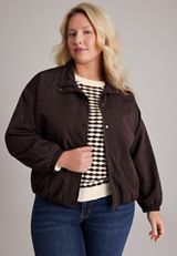 Plus Size Cinch Waist Windbreaker Jacket, C115, small