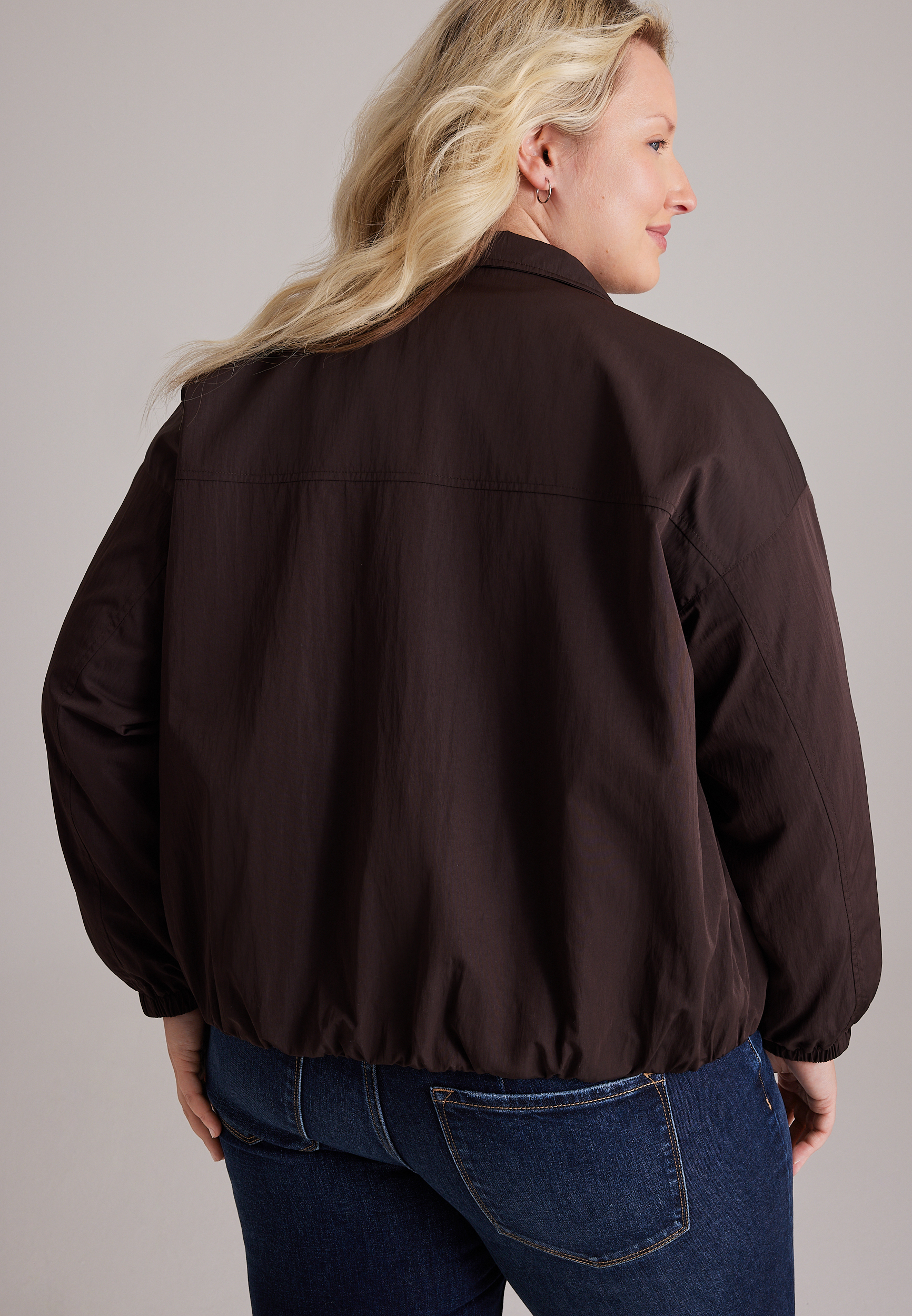 Plus Size Cinch Waist Windbreaker Jacket, C115, large