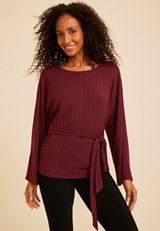 Tie Front Rib Knit Cape Blouse, C7923, small
