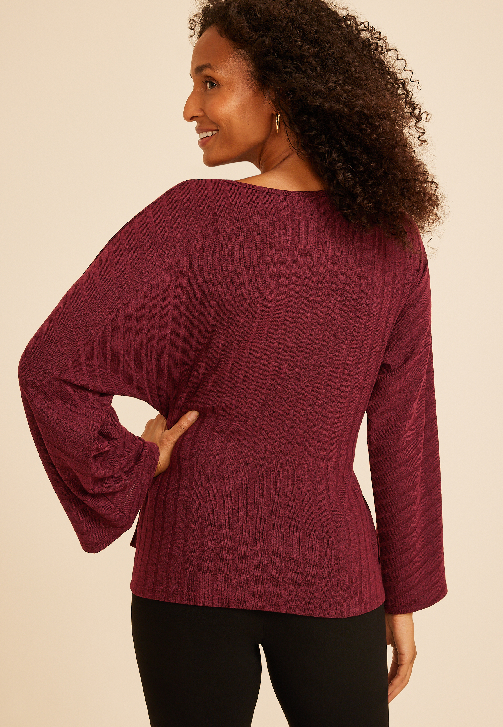 Tie Front Rib Knit Cape Blouse, C7923, large
