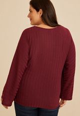 Plus Size Tie Front Rib Knit Cape Blouse, C7923, small