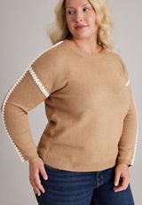 Plus Size Contrast Stitch Sleeve Sweater, C1265, small