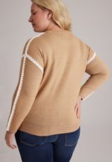 Plus Size Contrast Stitch Sleeve Sweater, C1265, small