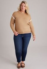 Plus Size Contrast Stitch Sleeve Sweater, C1265, small