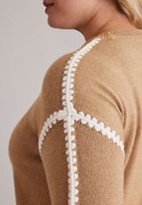 Plus Size Contrast Stitch Sleeve Sweater, C1265, small