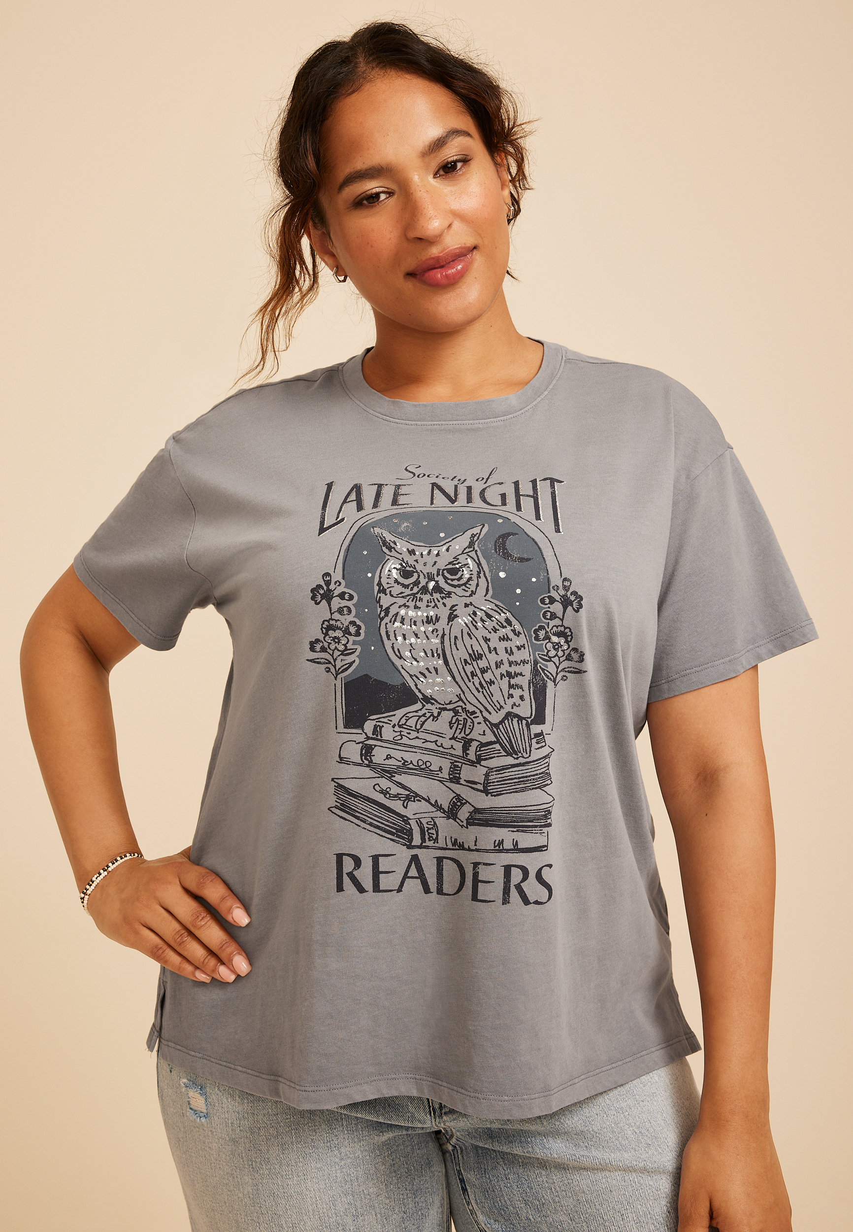Plus Size Society Of Late Night Readers Vintage Fit Graphic Tee, Blue Fade, large