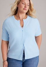 Plus Size Super Soft Short Sleeve Button Front Cardigan, C9675, small