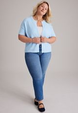 Plus Size Super Soft Short Sleeve Button Front Cardigan, C9675, small