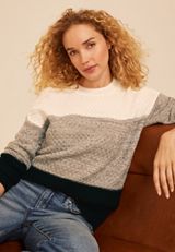 Neutral Colorblock Crew Neck Sweater, C1755, small