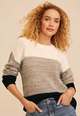 Neutral Colorblock Crew Neck Sweater, C1755, small