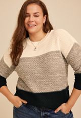 Plus Size Neutral Colorblock Crew Neck Sweater, C1755, small