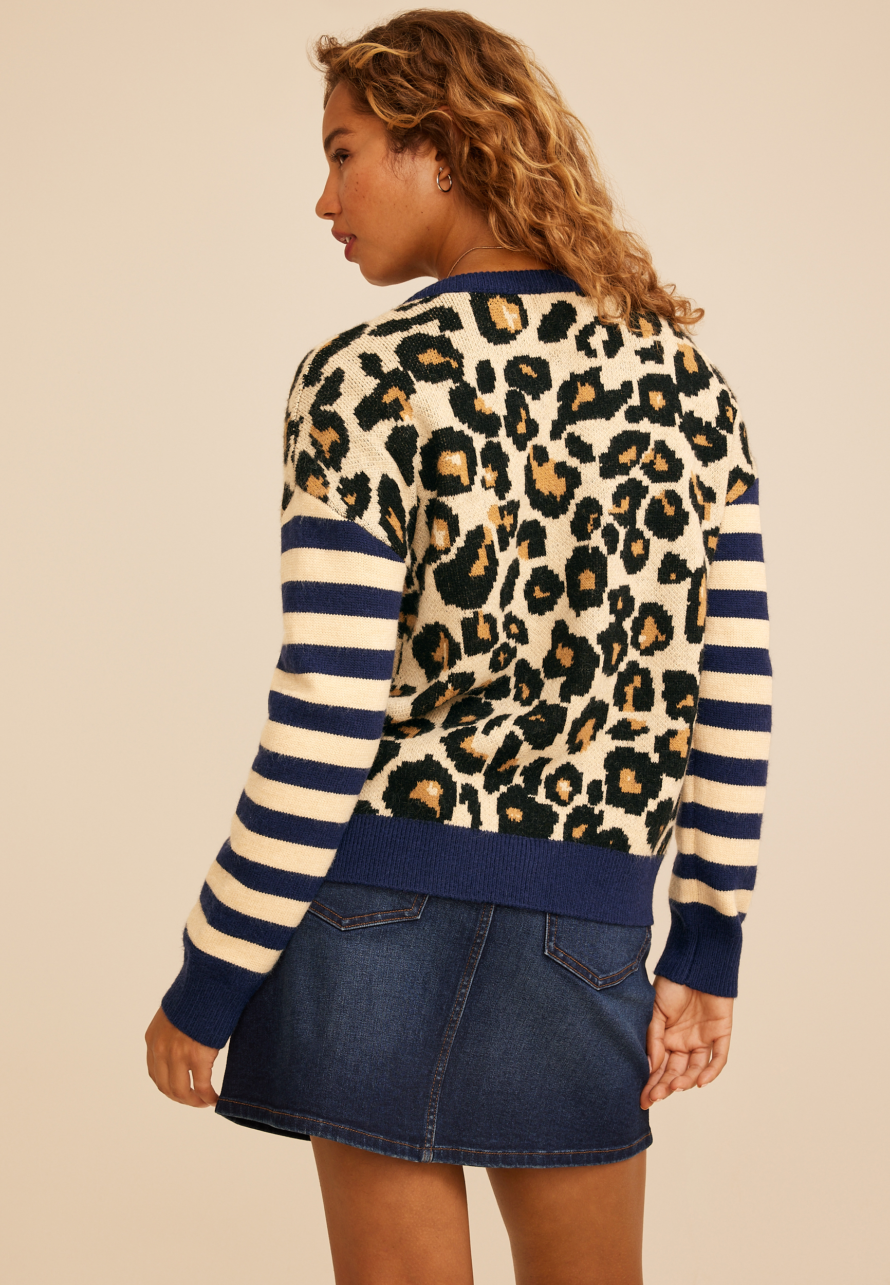 Mixed Animal Stripe Button Front Cardigan, C1769, large