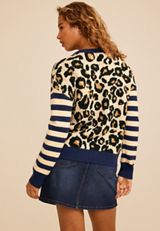 Mixed Animal Stripe Button Front Cardigan, C1769, small