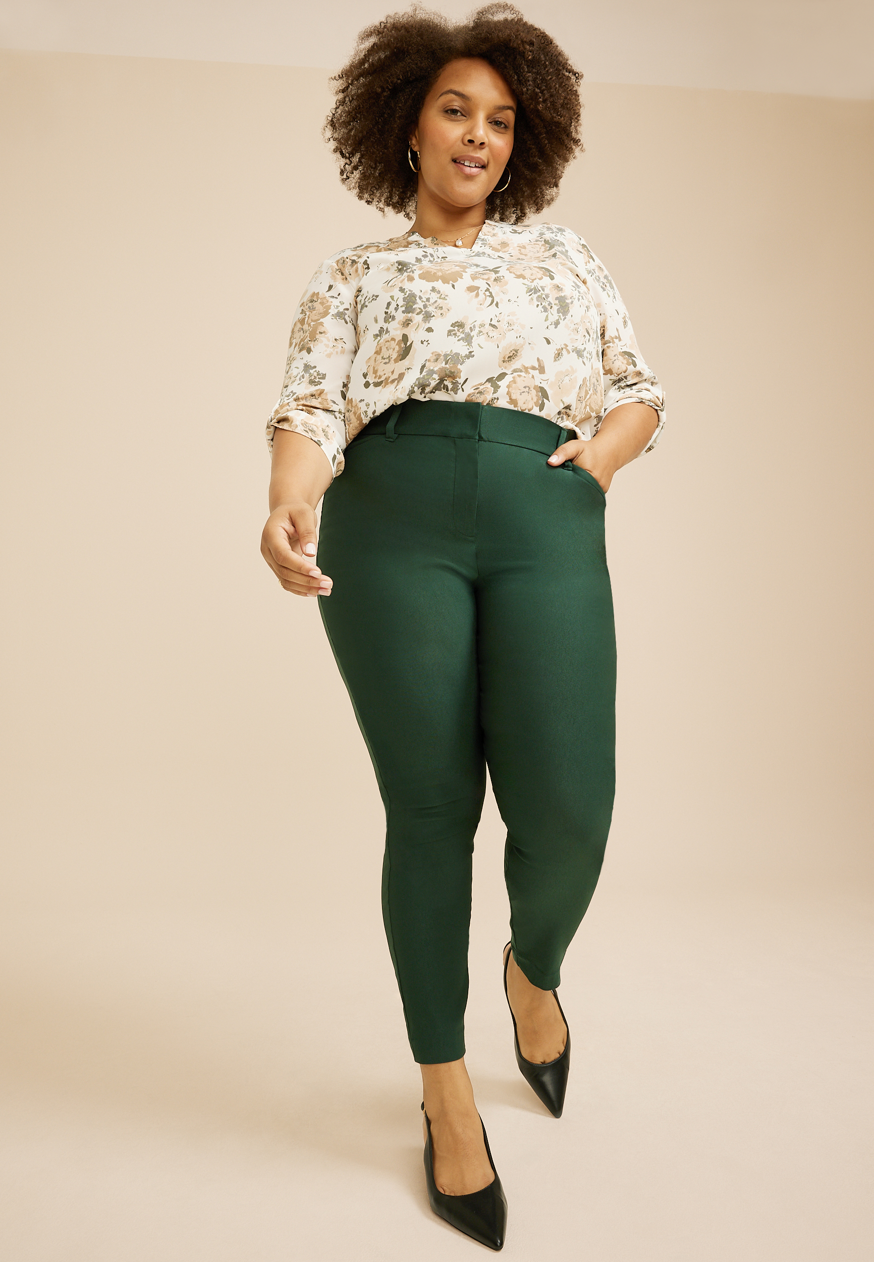Plus Size High Rise Bengaline Sateen Skinny Pants, C7147, large