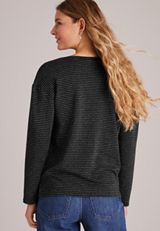 24/7 Ottoman Metallic Stripe Rib Long Sleeve Top, C1756, small