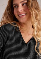 24/7 Ottoman Metallic Stripe Rib Long Sleeve Top, C1756, small