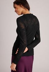 Pleated Lace Mock Neck Top, C106, small