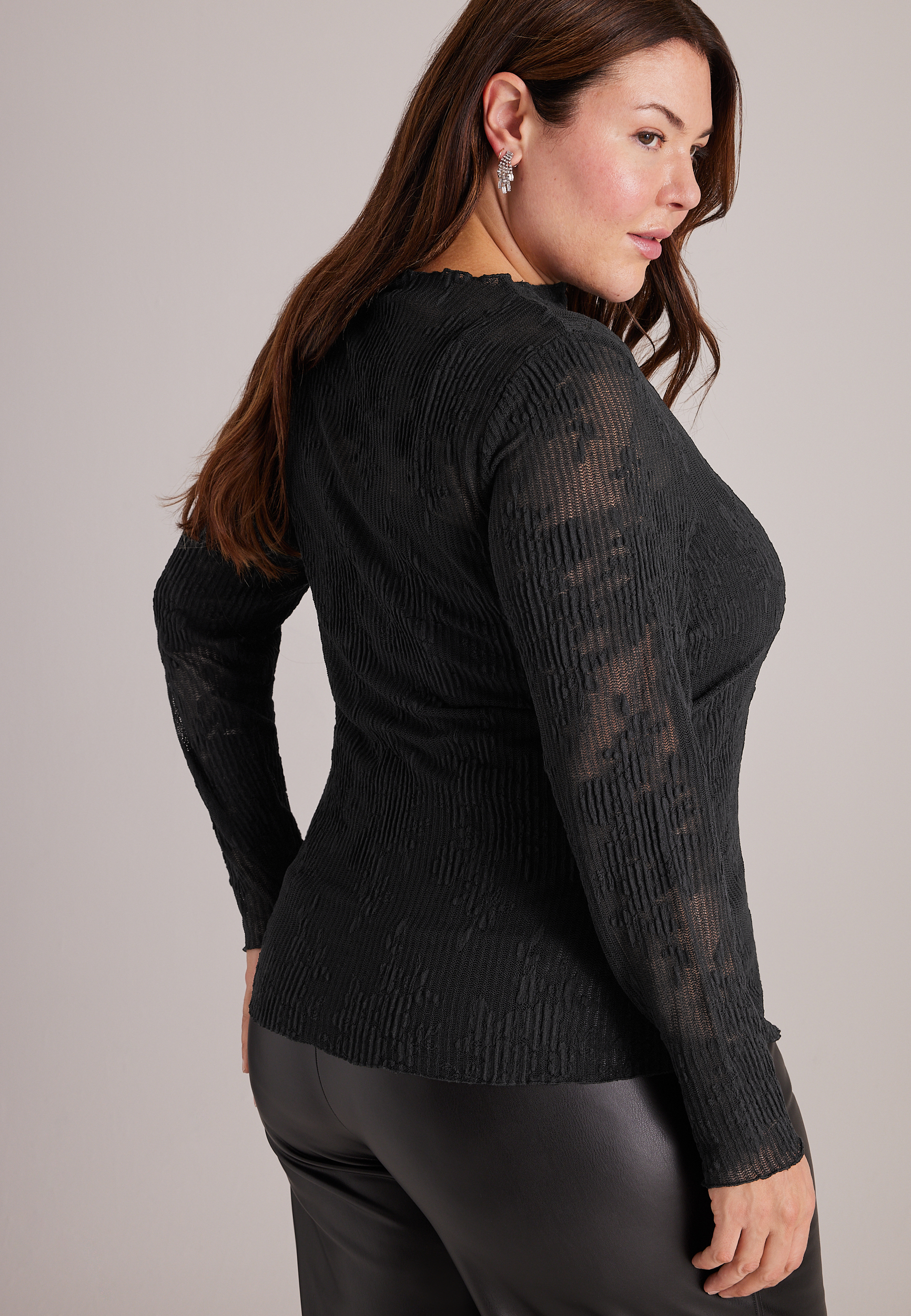 Plus Size Pleated Lace Mock Neck Top, C106, large