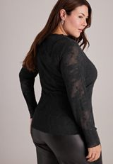 Plus Size Pleated Lace Mock Neck Top, C106, small