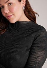 Plus Size Pleated Lace Mock Neck Top, C106, small