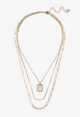 Gold Faux Shell Layered Necklace, C605, small