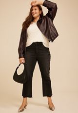 Plus Size Faux Leather Bubble Hem Bomber Jacket, C115, small