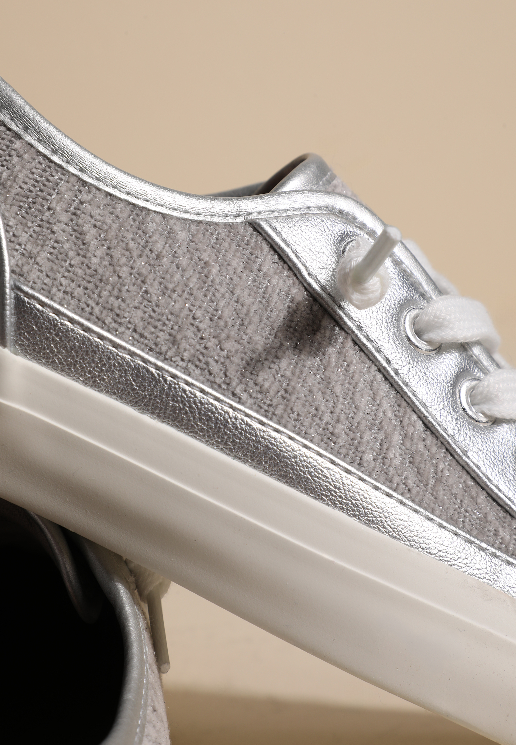 SuperCush Silver Metallic Lace Up Sneakers, C5079, large