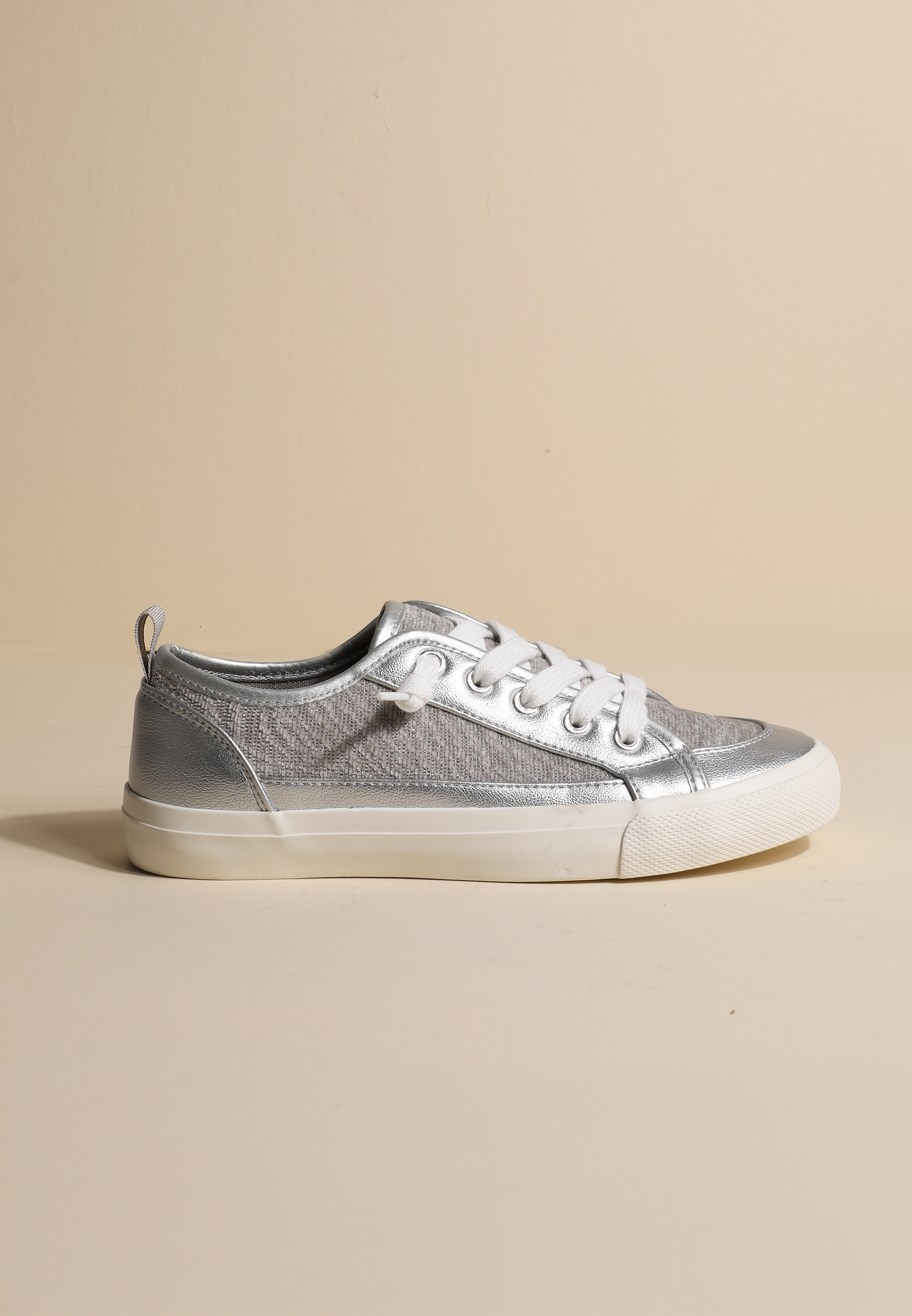 SuperCush Silver Metallic Lace Up Sneakers, C5079, large