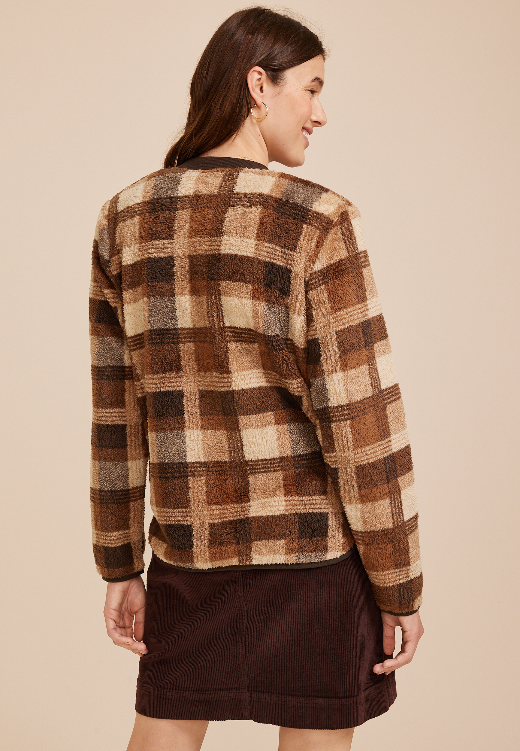 Plaid Sherpa Button Front Jacket, C1246, large