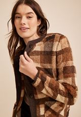 Plaid Sherpa Button Front Jacket, C1246, small