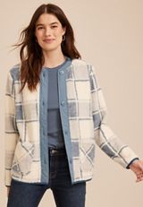 Plaid Sherpa Button Front Jacket, C1772, small