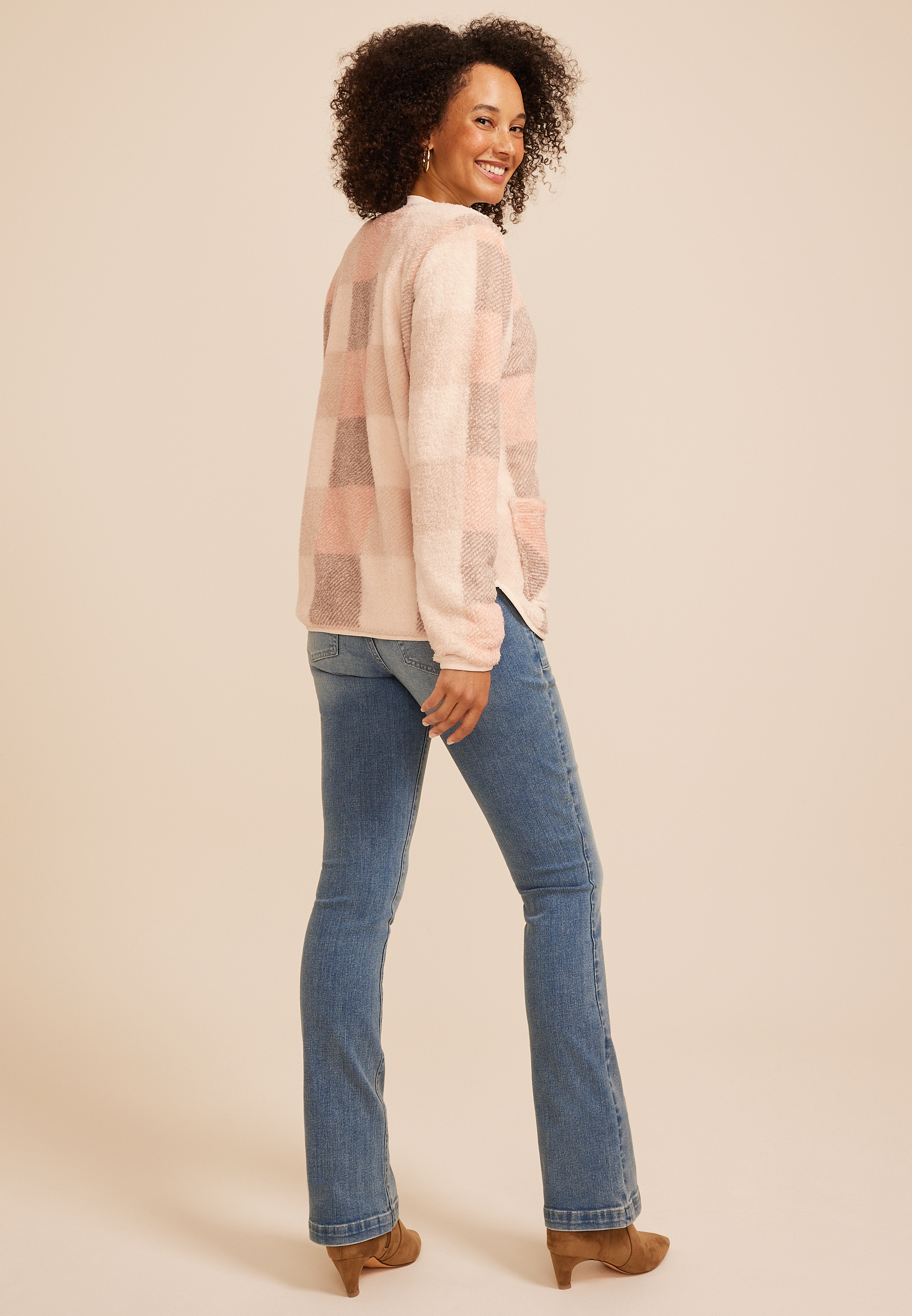 Plaid Sherpa Button Front Jacket, C9370, large