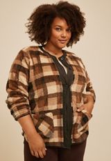 Plus Size Plaid Sherpa Button Front Jacket, C1246, small
