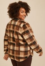Plus Size Plaid Sherpa Button Front Jacket, C1246, small